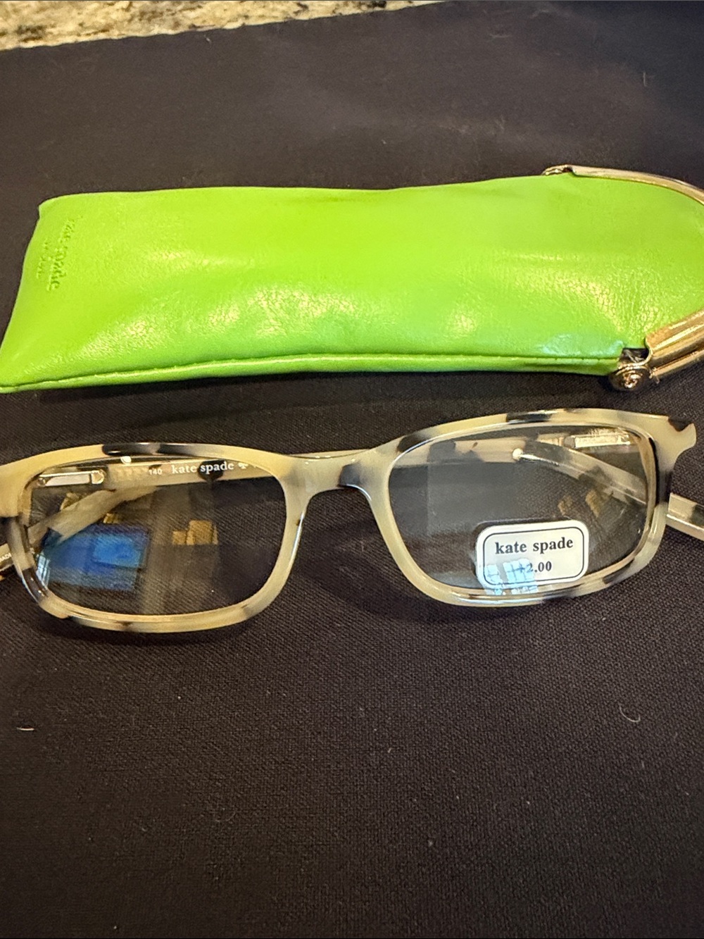 kate spade Tortoise Shell Reading Glasses with Bright Green Case